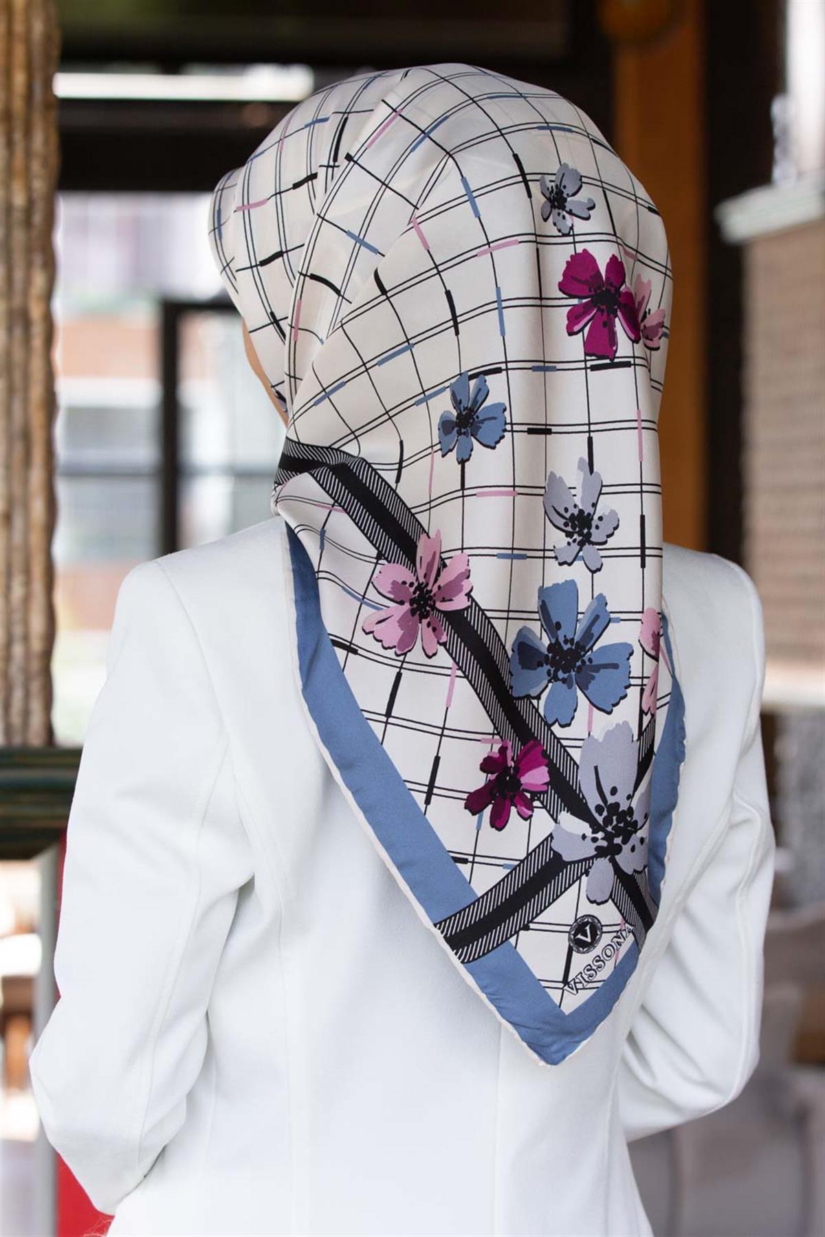 Vissona Tivil Bebe Mavisi - Krem İpek Eşarp DGN 50073 - 0030 - 0003