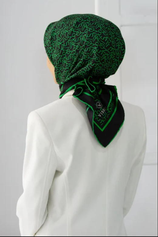 Vissona Tivil Benetton Yeşili İpek Eşarp IST51791-4-0001-0035 Siyah Karışık Desen