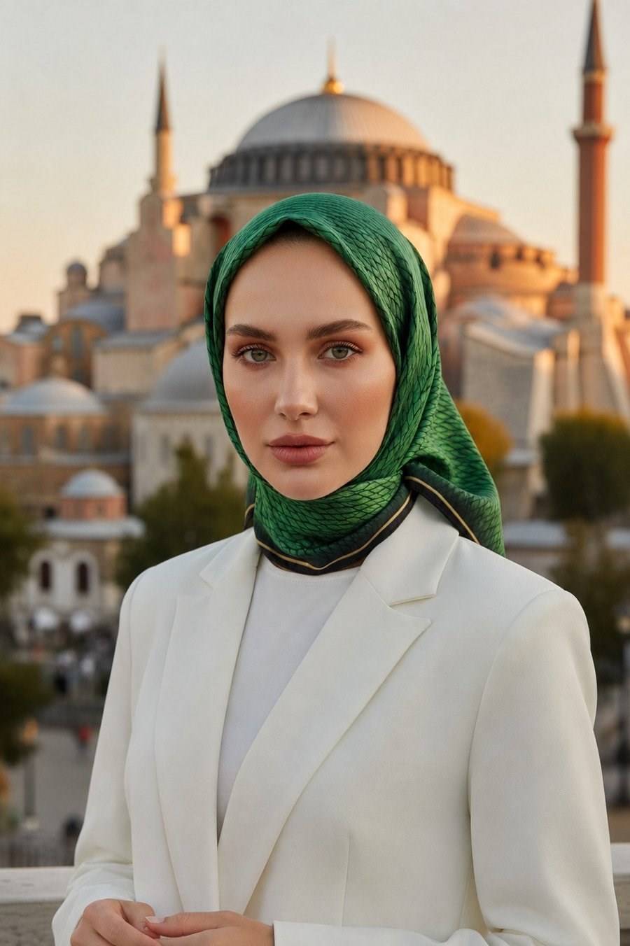Vissona Tivil İpek Eşarp 10670 - 12 - 0036 - 0001 Yeşil Siyah Soyut Desen