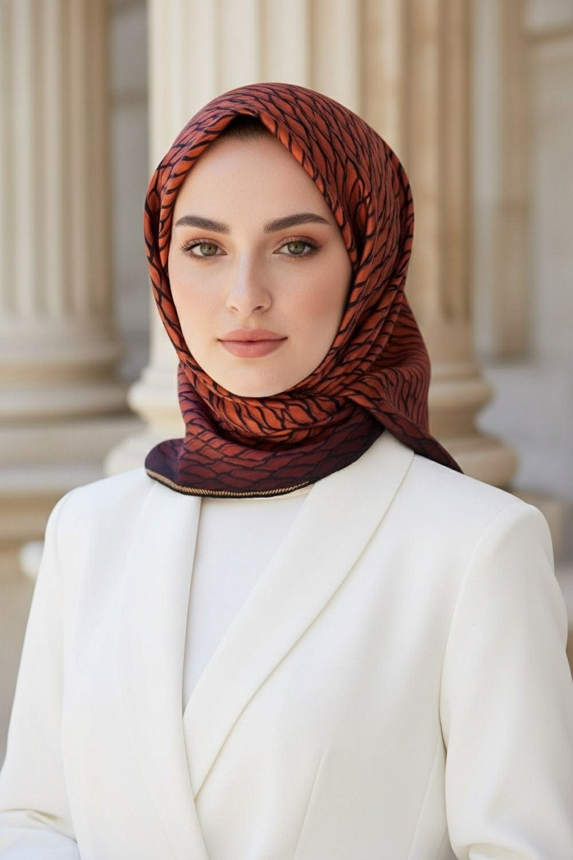 Vissona Tivil İpek Eşarp 10670 - 3 - 0014 - 0001 Taba Siyah Soyut Desen