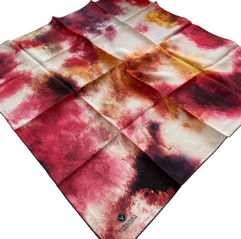 Vissona Tivil İpek Eşarp 10698 - 0018 Pembe - Fuşya Batik Desen