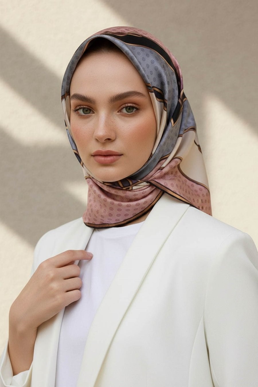 Vissona Tivil İpek Eşarp 14279 -9 - 0019 - 0028 Pudra Gri Minimal Çiçek Desen