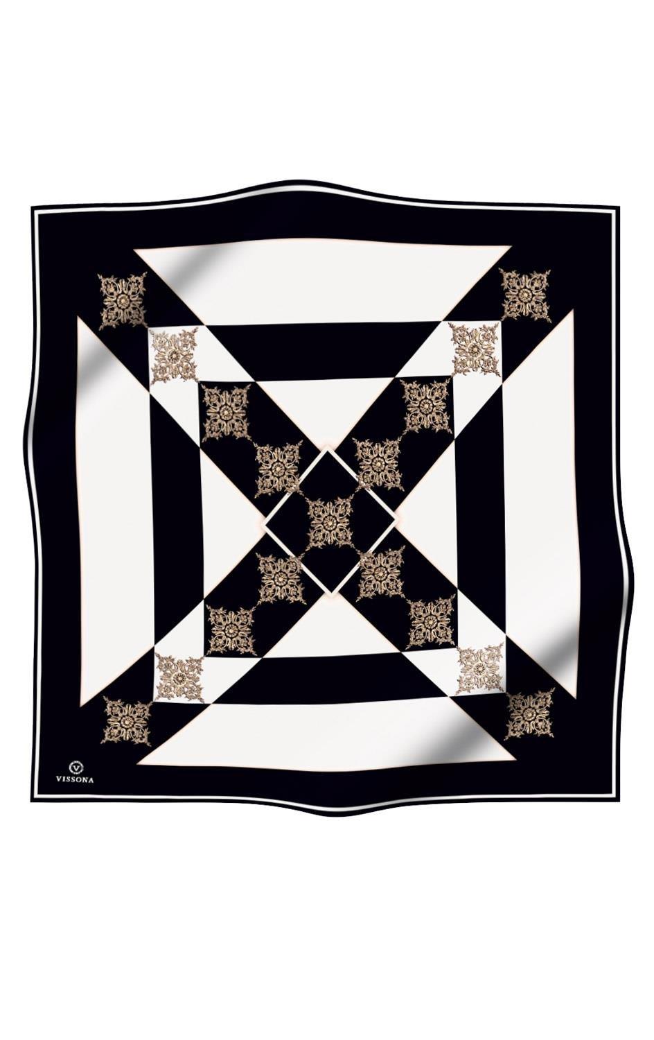 Vissona Tivil İpek Eşarp 17384 - 1 - 0001 - 0003 Siyah Beyaz Batik Desen
