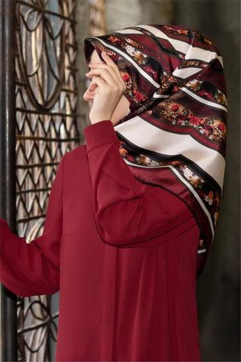 Vissona Tivil İpek Eşarp 17502 - 0018 - 0001 Bordo Siyah Batik Desen