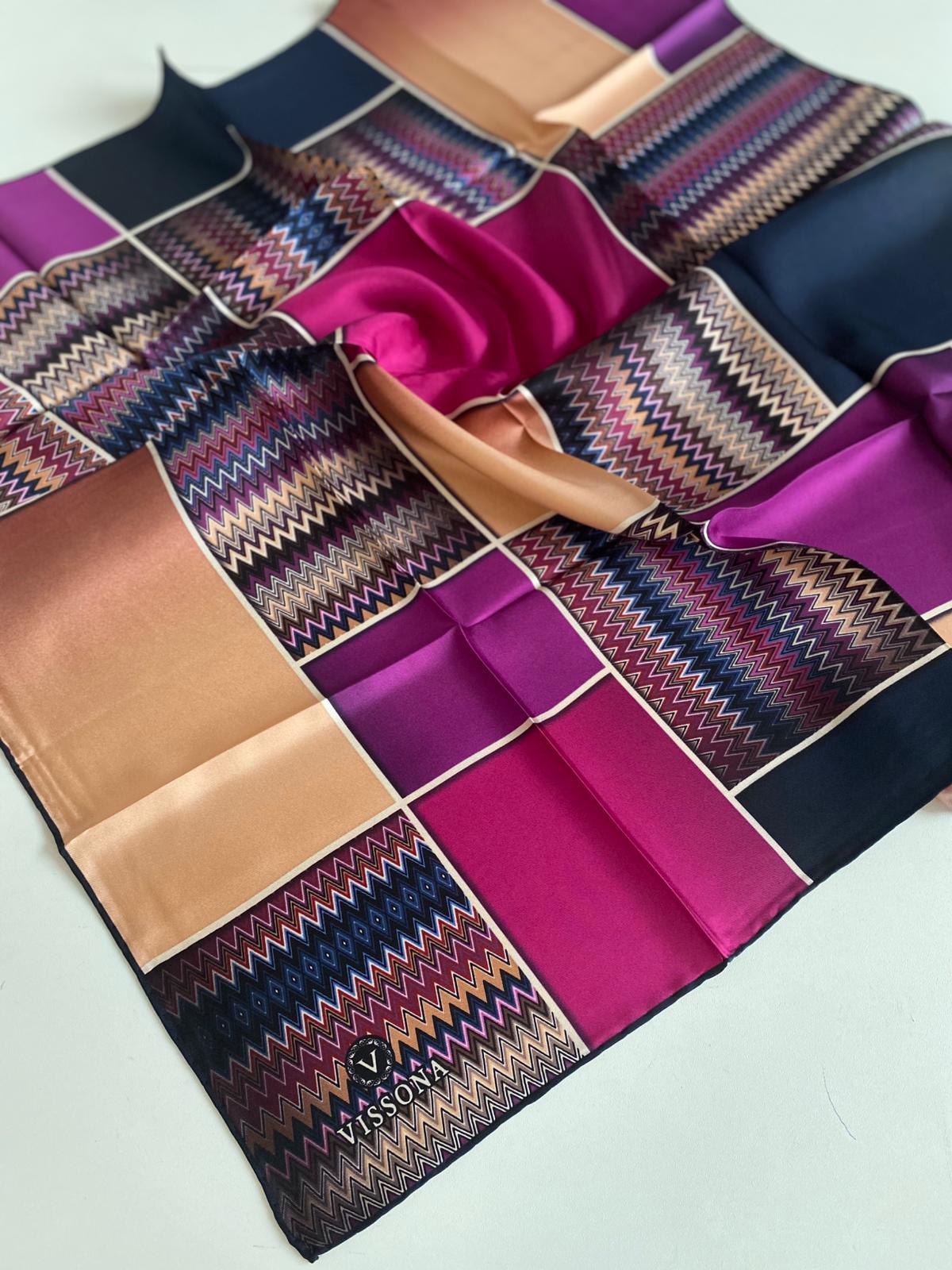 Vissona Tivil İpek Eşarp 17532 - 0026 - 0033 Pembe Batik Desen