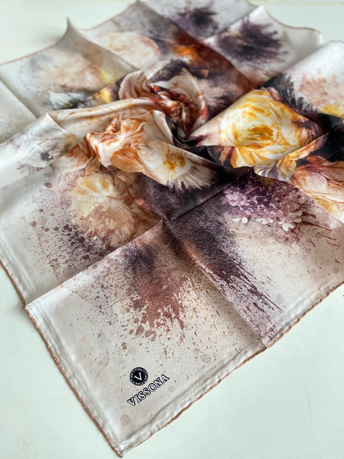 Vissona Tivil İpek Eşarp 17641 - 0019 Pudra Batik Desen