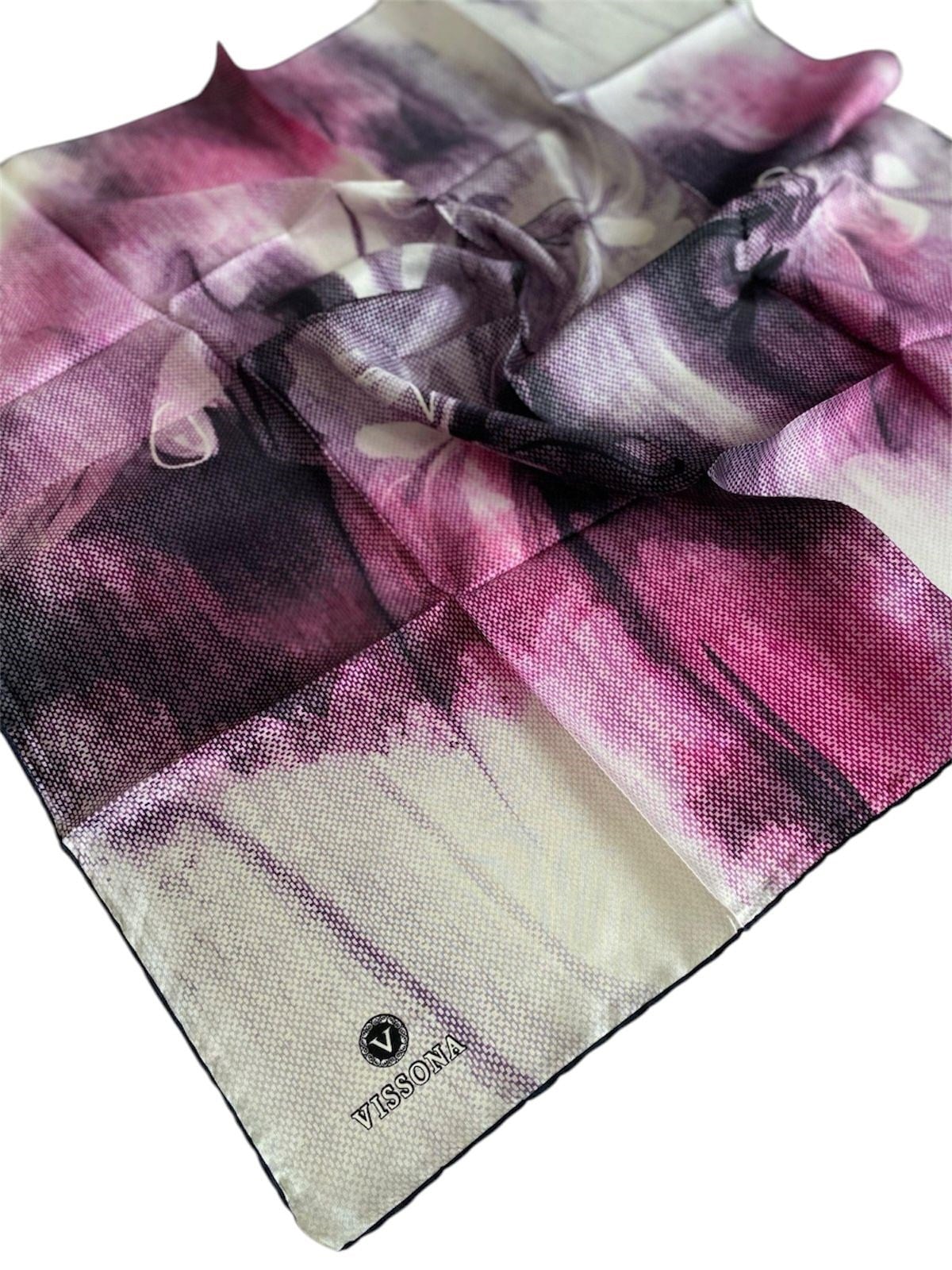 Vissona Twill Silk Scarf 50119 - 0029 - 0022 White Gray Fleece Pattern