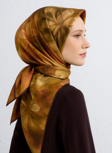 Vissona Twill Silk Scarf 50119 - 0037 - 0012 Yellow Abstract Pattern