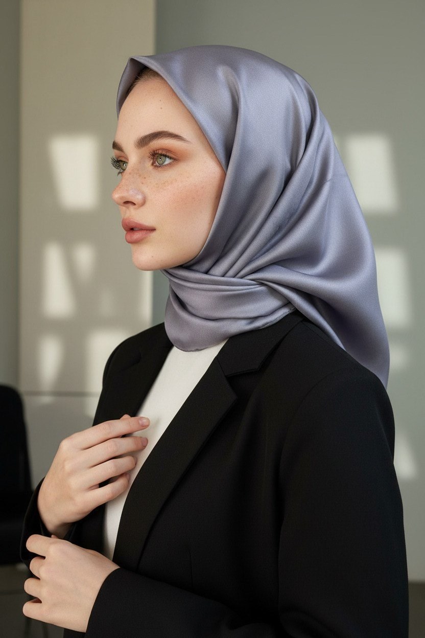 Vissona Tivil İpek Eşarp 50327 - 0028 Gri Düz Desen