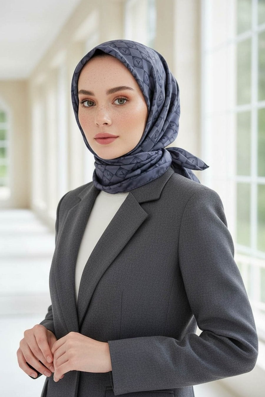 Vissona Tivil İpek Eşarp 51495 - 16 - 0029  Füme Logo Desen