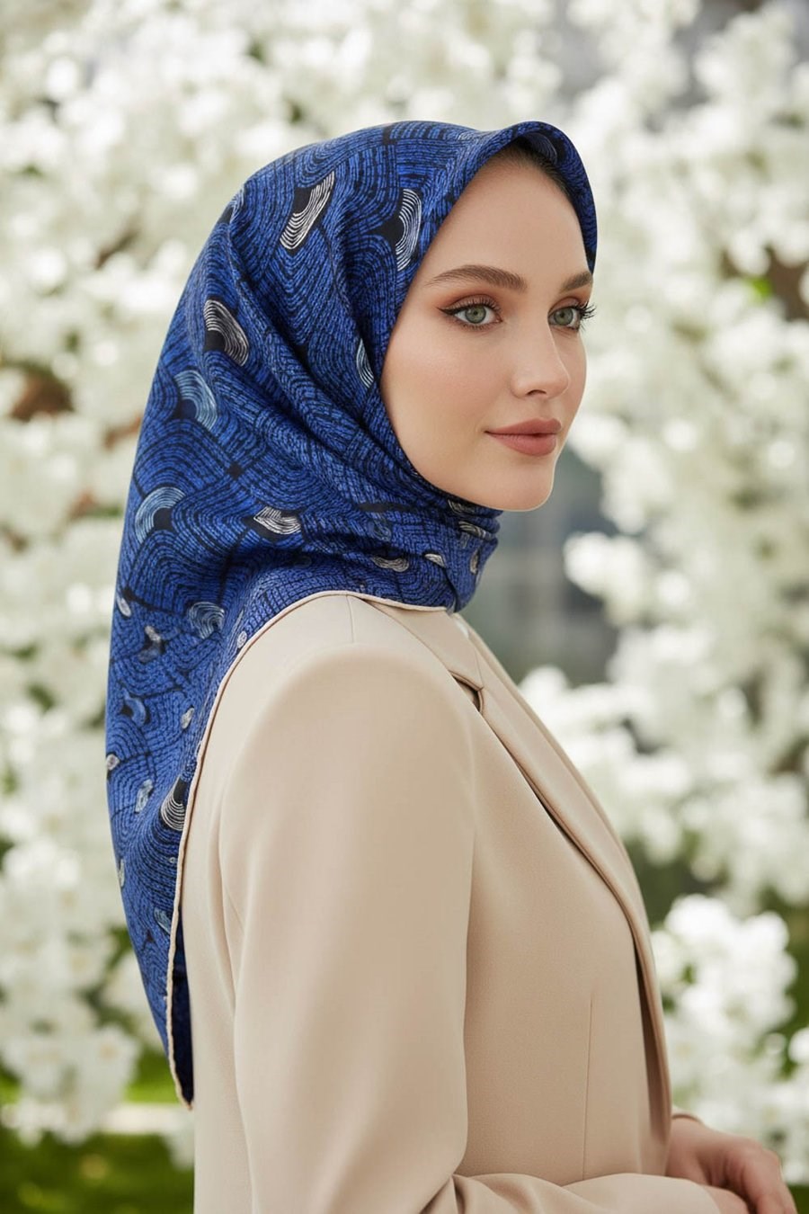Vissona Tivil İpek Eşarp 51717 - 7 - 00032 - 0001 Saks - Siyah Karışık Desen