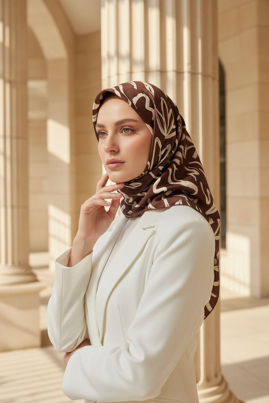 Vissona Tivil İpek Eşarp 60337 - 0007 Kahverengi Soyut  Desen
