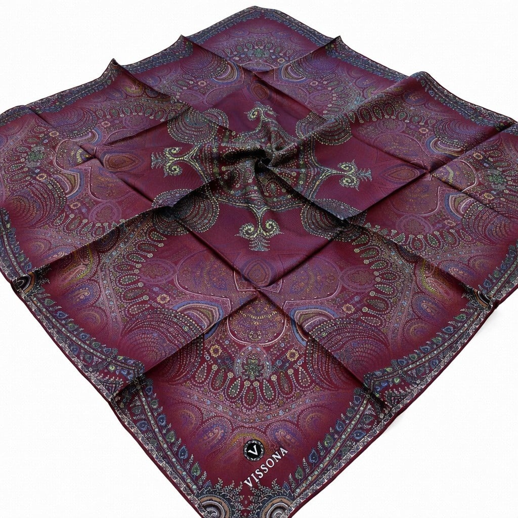 Vissona Tivil İpek Eşarp 60825 - 0018 Bordo Etnik Desen 