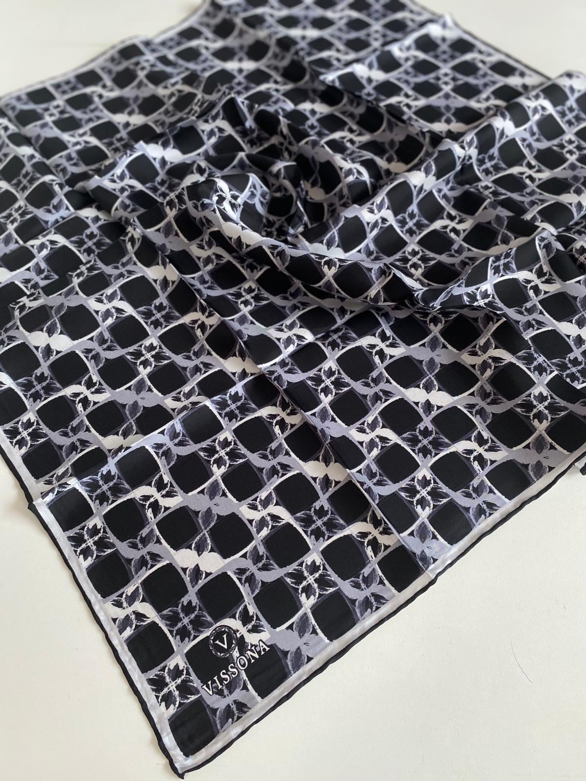 Vissona Tivil İpek Eşarp 60994 - 2 - 0001 - 0028 Siyah Batik Desen