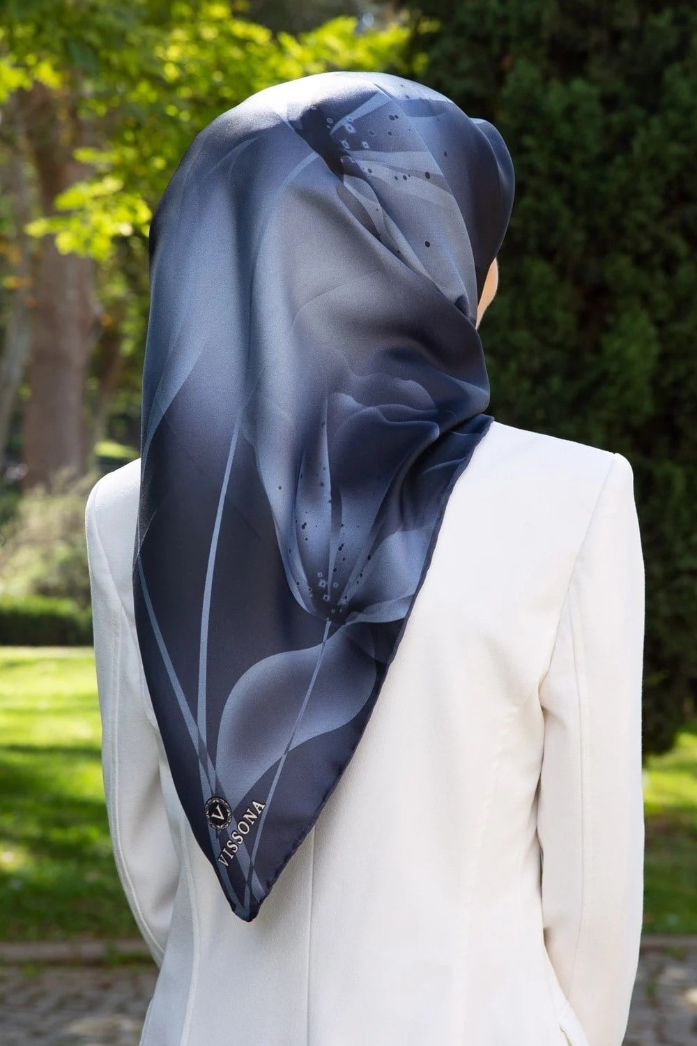 Vissona Tivil İpek Eşarp 61006 - 12 - 0031 İndigo Batik Desen
