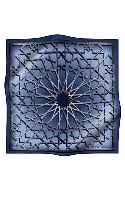 Vissona Tivil İpek Eşarp 8376 - 0030 Mavi Lacivert Geometrik Desen