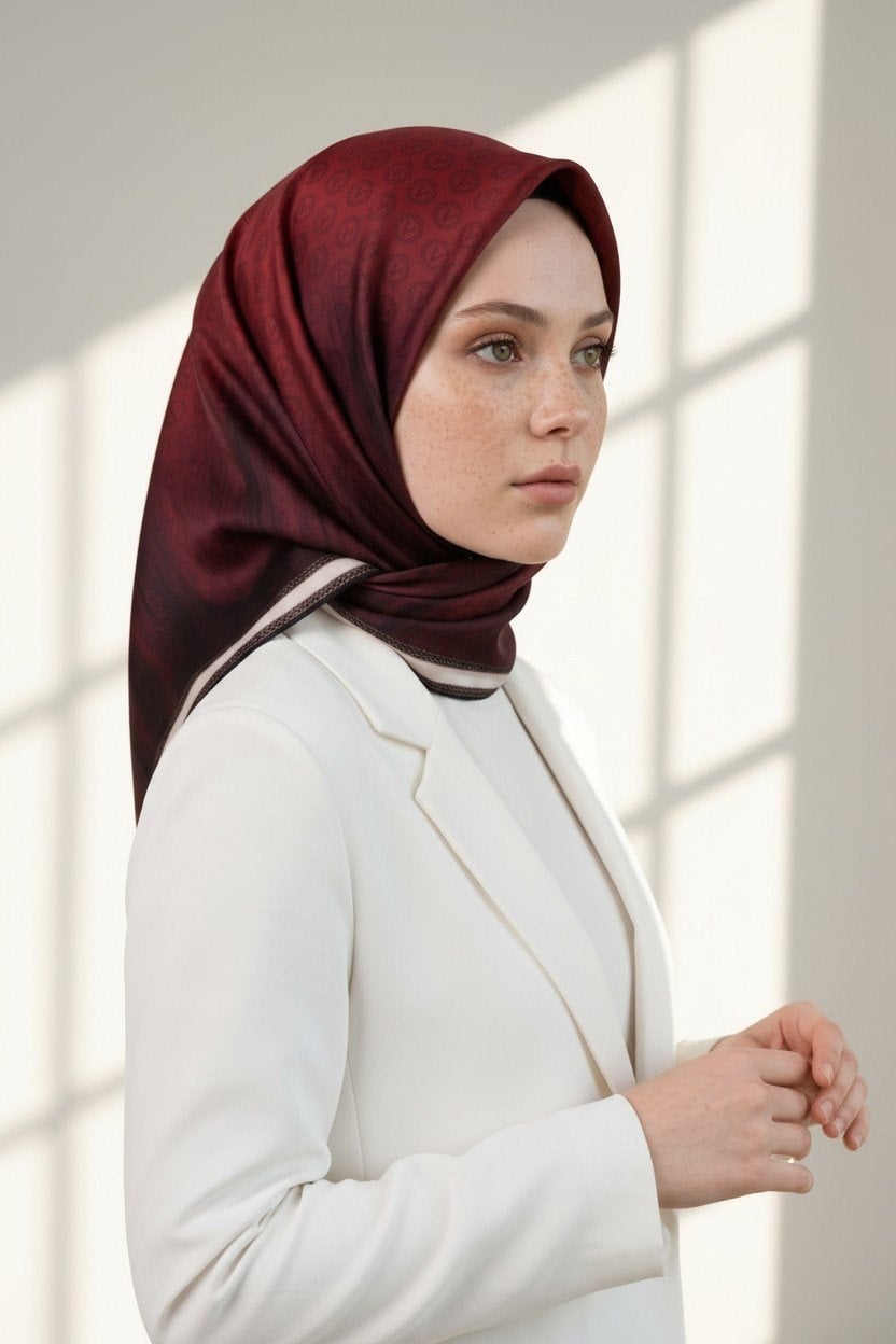 Vissona Tivil İpek Eşarp Bordo 10659 04 Monogram Desen