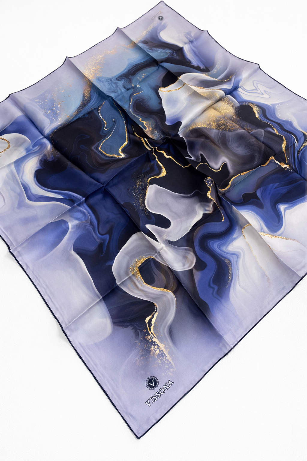 Vissona Tivil İpek Eşarp IST 50505- 7 Sax - Lacivert  Batik Desen