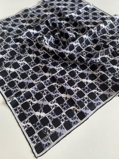 Vissona Tivil İpek Eşarp IST 60994-2  Siyah-Gri Geometrik Desen