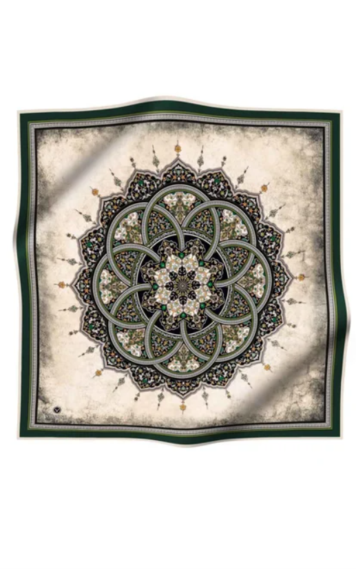 Vissona Tivil Siyah - Zümrüt Yeşili Renkli İpek Eşarp IST17376-0001-0036 Geometrik Desen