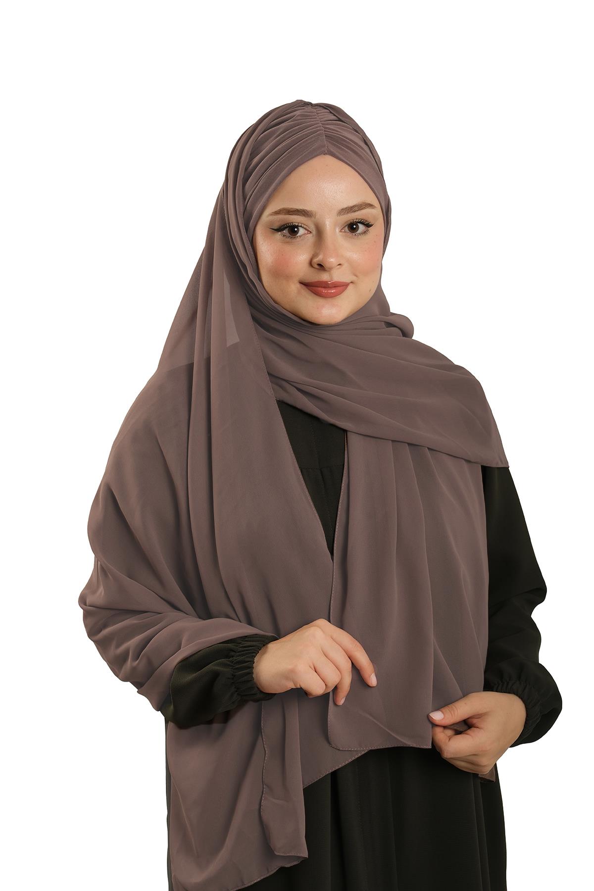 Vizon Pratik Hazır Geçmeli Bone Şal Şifon Drapeli 2507_10