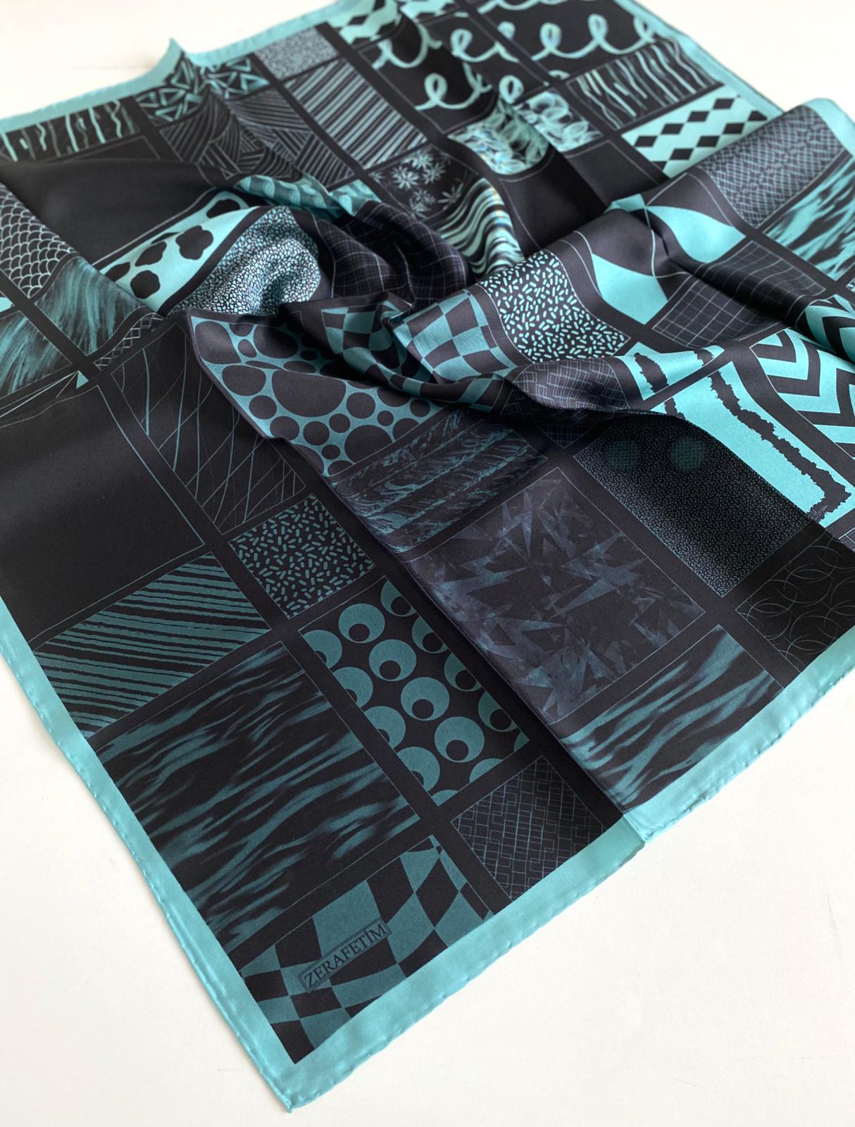 Zerafetim Tivil İpek Eşarp 47255 Siyah Karışık Desen