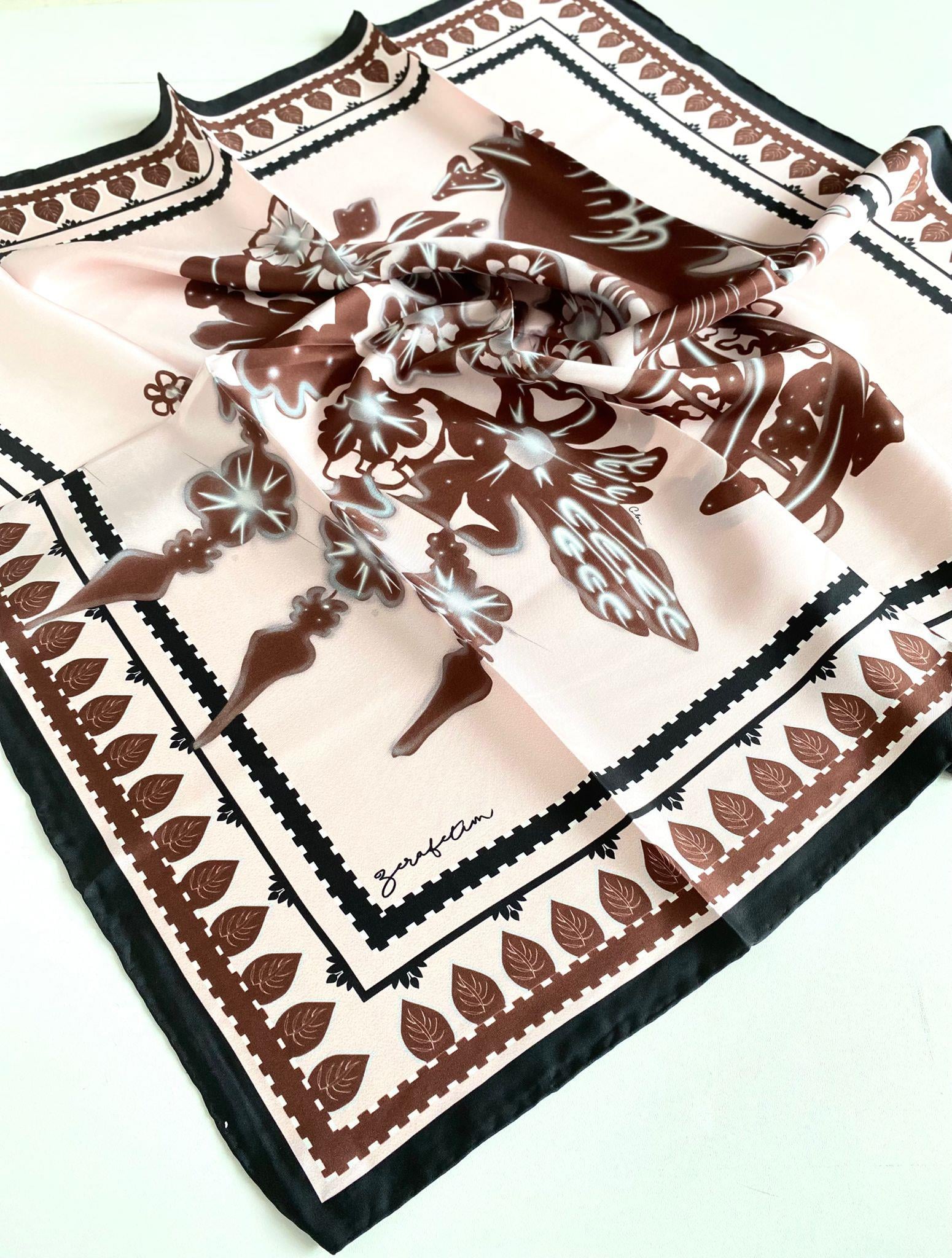 Zerafetim Tivil İpek Eşarp 47264 Pudra Karışık Desen