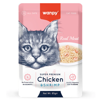 Wanpy Pouch Tavuklu & Karidesli Yaş Kedi Maması 85 gr