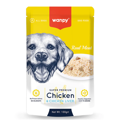 Wanpy Pouch Tavuklu & Ciğerli Yaş Köpek Maması 100 g