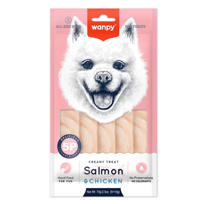 Wanpy Somonlu ve Tavuklu Krema Köpek Ödül Maması 5X14 Gr