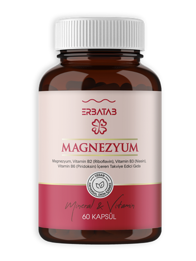 Erbatab Magnezyum 3 lü Form (Bisglisinat, Sitrat,  Malat) & Vitamin B2 , B3 , B6 - 60 Kapsül