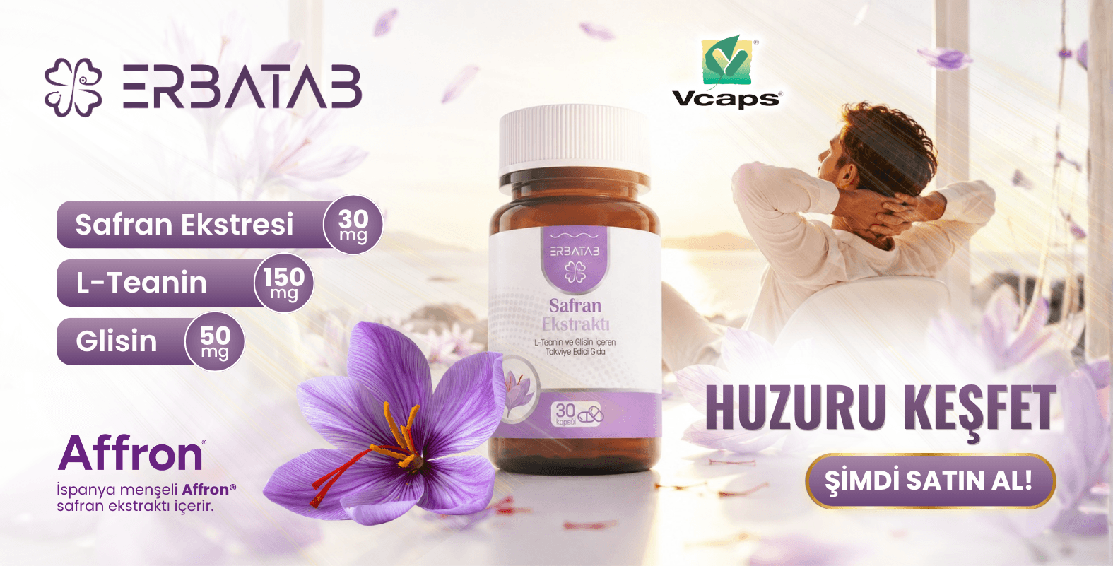 Erbatab Safran Ekstresi, L-Teanin & Glisin Kompleksi 30 Kapsül