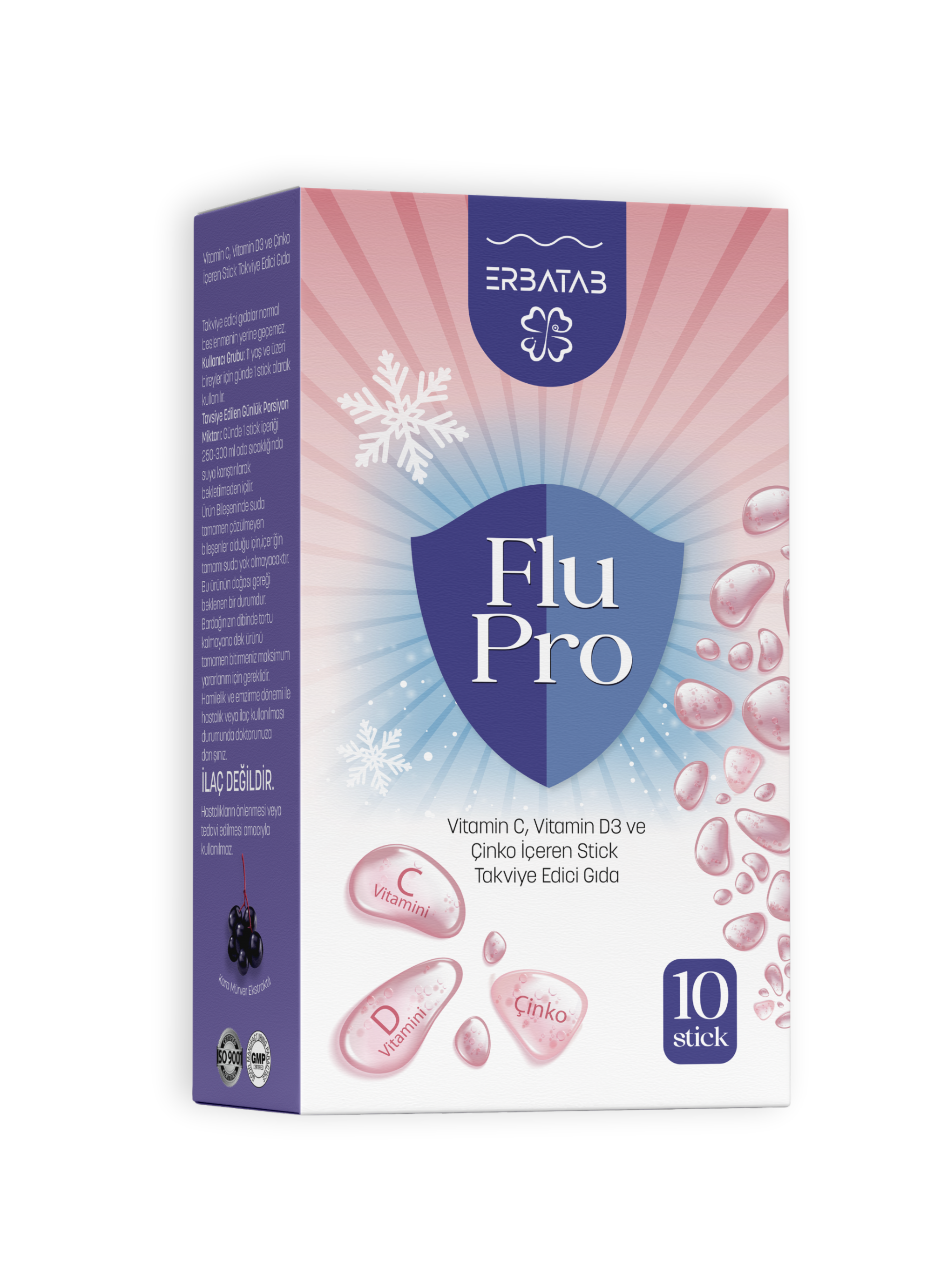 Flu Pro Plus Erbatab Flu-Pro | Vitamin C, D3, Çinko ve Kara Mürver