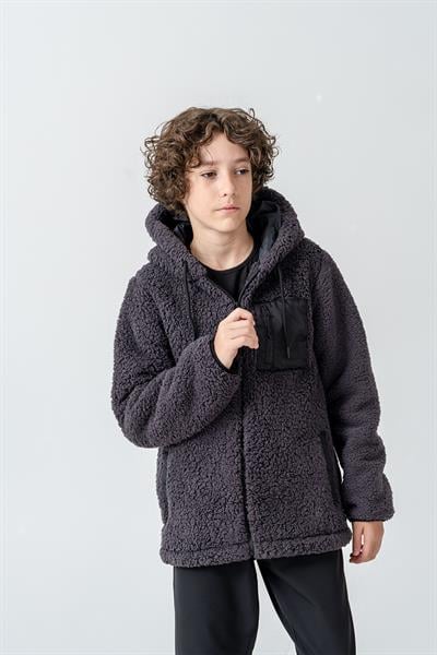 Erkek Çocuk Kapüşonlu Cepli İçi Ve Dışı Peluş Mont