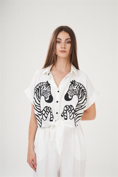 Zebra Nakışlı Kısa Kollu Gömlek