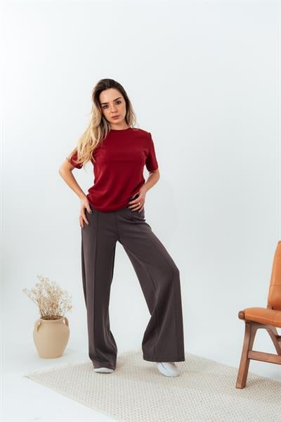 Bordo Bisiklet Yaka Kısa Kol T-shirt