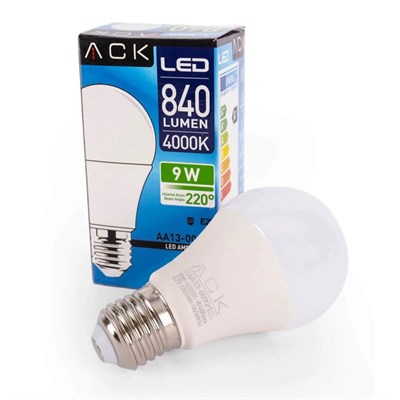 ACK 9 W Led A60 Ampul - Sarı Işık (4000K) - E27 - AA13-00921