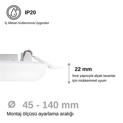 YCL 24 W Ayarlanabilir Backlight Led Panel - Beyaz Işık (6500K) - Yuvarlak - Sıva Altı - ALP-1524B
