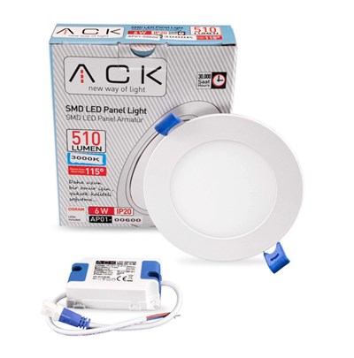 ACK 6 W Led Panel - Gün Işığı (3000K) - Beyaz Kasa - Yuvarlak - Sıva Altı - AP01-00600
