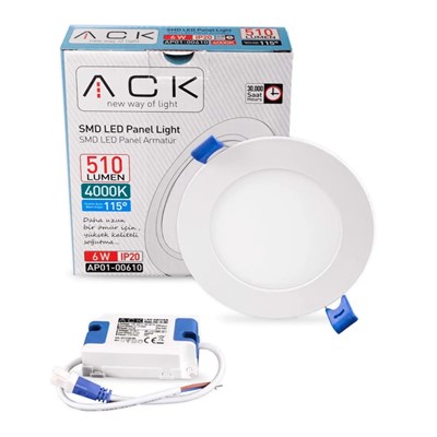 ACK 6 W Led Panel - Sarı Işık (4000K) - Beyaz Kasa - Yuvarlak - Sıva Altı - AP01-00610