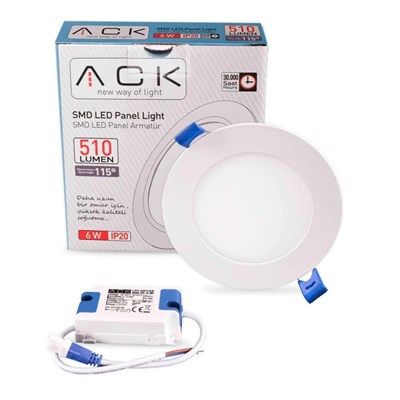 ACK 6 W Led Panel - Beyaz Işık (6500K) - Beyaz Kasa - Yuvarlak - Sıva Altı - AP01-00630