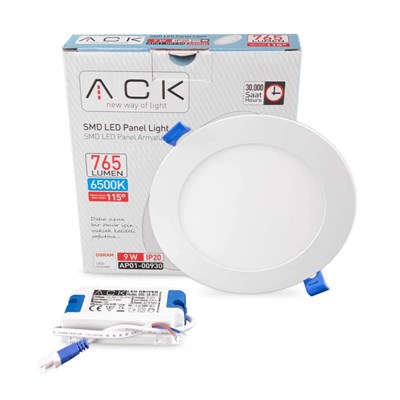 ACK 9 W Led Panel - Beyaz Işık (6500K) - Beyaz Kasa - Yuvarlak - Sıva Altı - AP01-00930