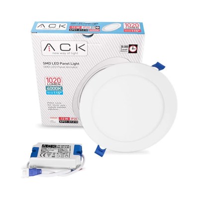 ACK 12 W Led Panel - Sarı Işık (4000K) - Beyaz Kasa - Yuvarlak - Sıva Altı - AP01-01210