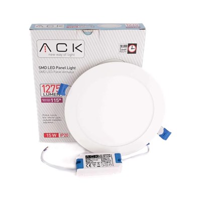 ACK 15 W Led Panel - Beyaz Işık (6500K) - Beyaz Kasa - Yuvarlak - Sıva Altı - AP01-01530