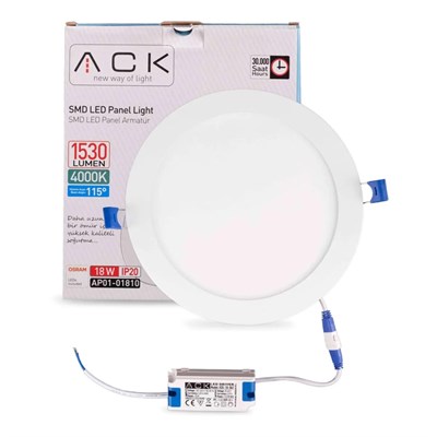 ACK 18 W Led Panel - Sarı Işık (4000K) - Beyaz Kasa - Yuvarlak - Sıva Altı - AP01-01810