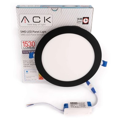 ACK 18 W Led Panel - Beyaz Işık (6500K) - Siyah Kasa - Yuvarlak - Sıva Altı - AP01-01831