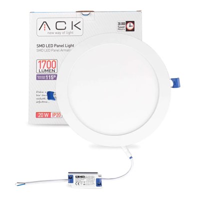ACK 20 W Led Panel - Gün Işığı (3000K) - Beyaz Kasa - Yuvarlak - Sıva Altı - AP01-02000