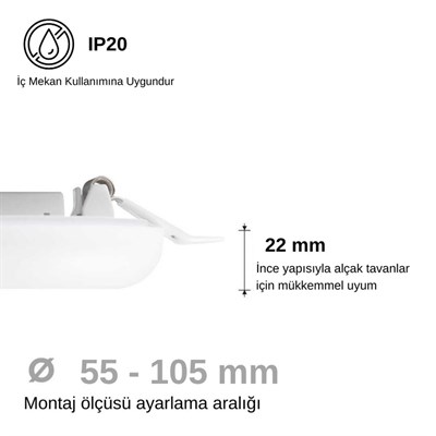 ACK 18 W Ayarlanabilir Backlight Led Panel - Beyaz Işık (6500K) - Yuvarlak - Sıva Altı - AP10-01830