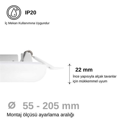 ACK 36 W Ayarlanabilir Backlight Led Panel - Beyaz Işık (6500K) - Yuvarlak - Sıva Altı - AP10-03630