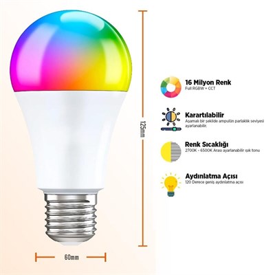 CATA 9 W Kumandalı Led Ampul - RGB Işık - E27 - CT-4058B